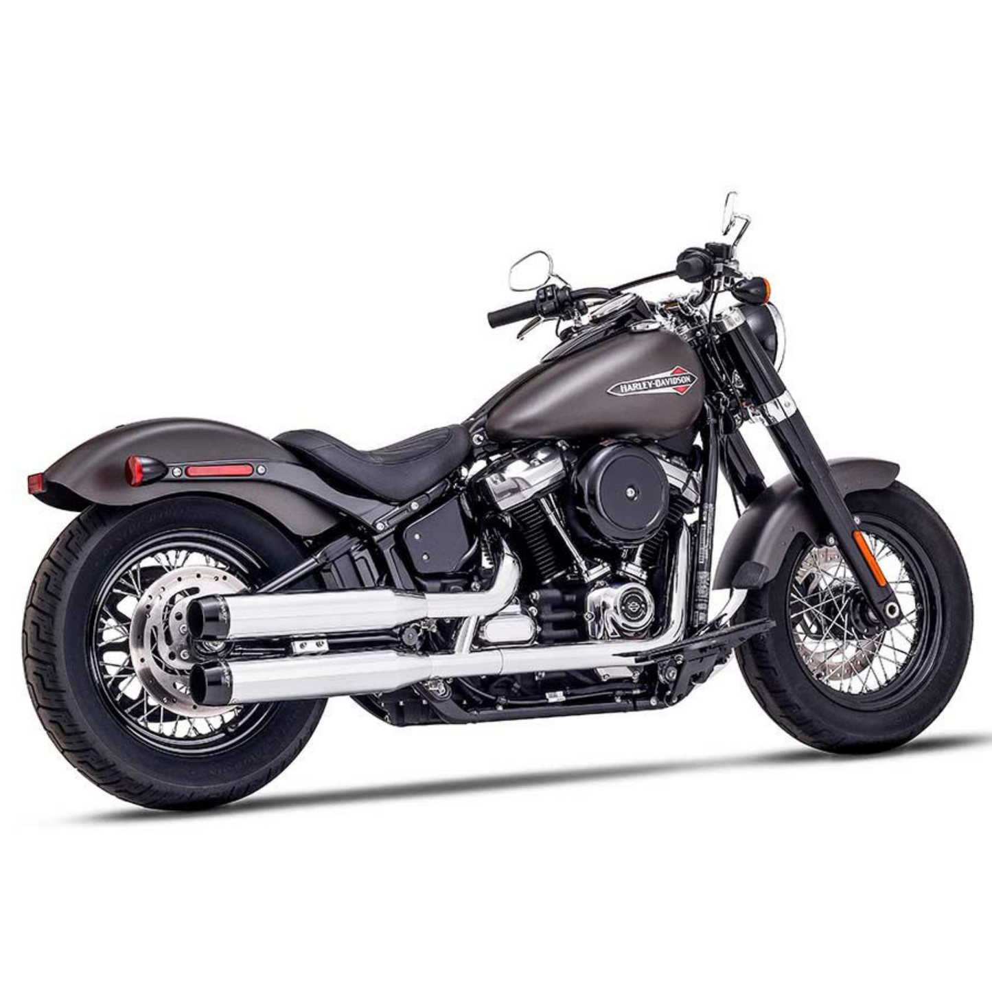 Rinehart Exhaust - 3-1/2in. Slip-On Mufflers – Chrome with Contrast Cut Black End Caps - M8 Softail