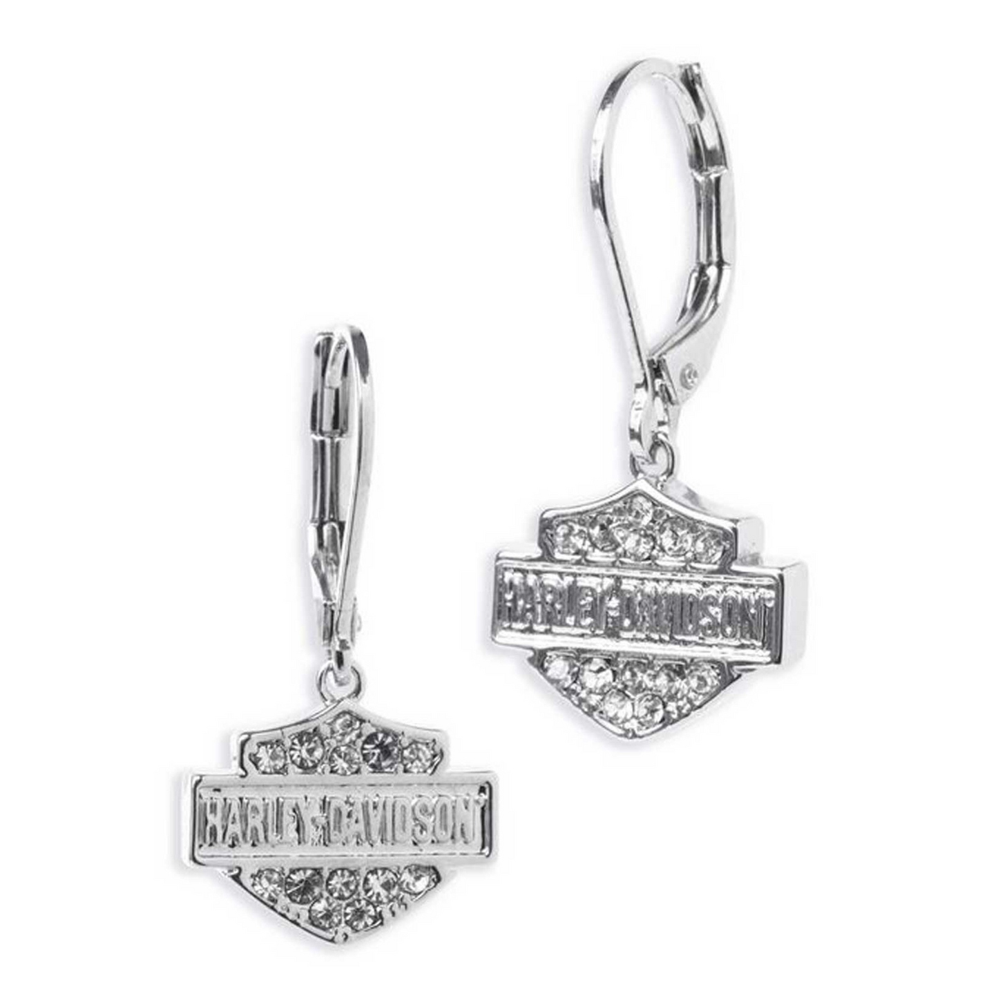 Harley-Davidson® Women's Crystal Bar & Shield Logo Drop Earrings - Silver
