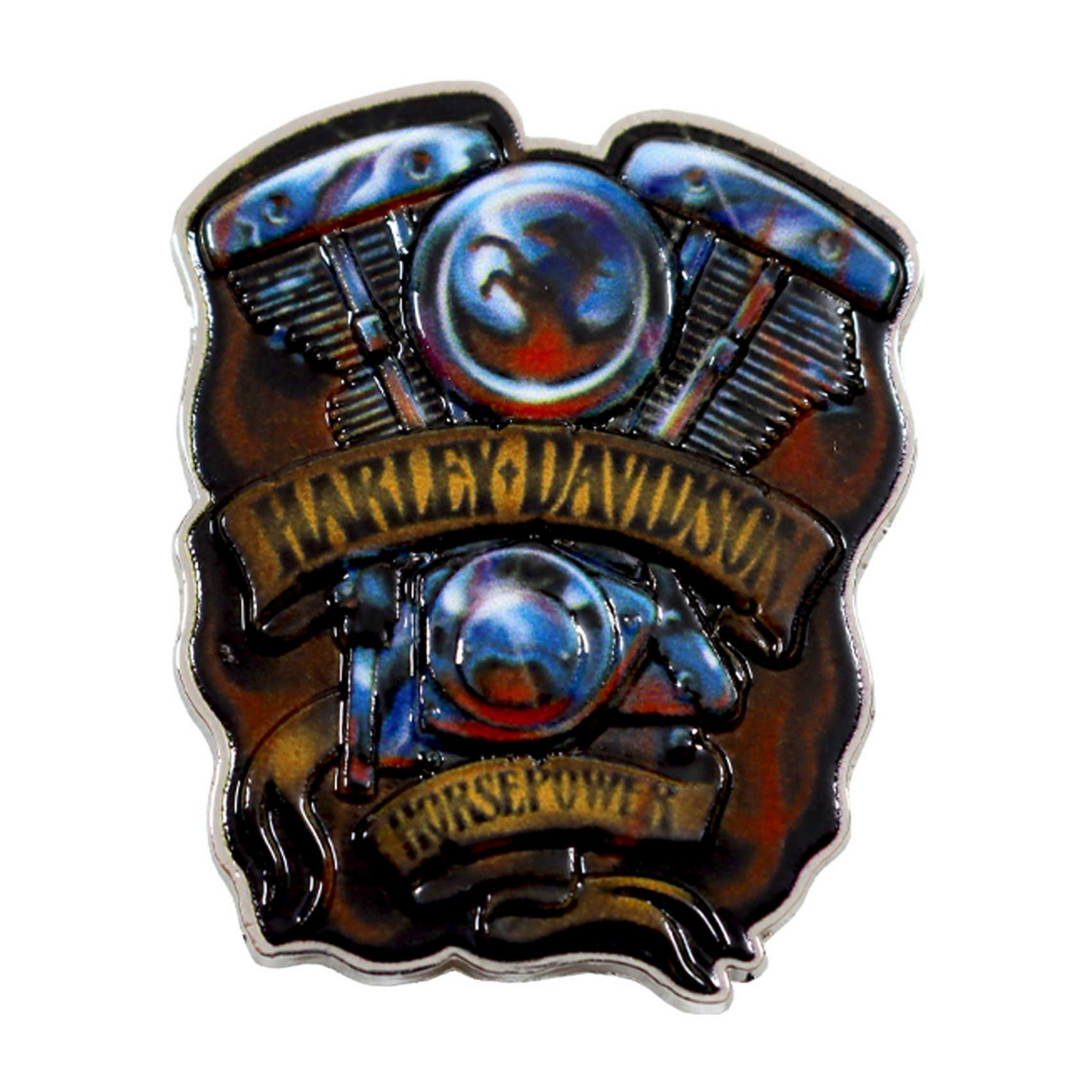 Harley-Davidson® 1.5 inch. Chrome Horsepower Engine Metal Pin - Silver Finish