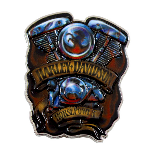 Harley-Davidson® 1.5 inch. Chrome Horsepower Engine Metal Pin - Silver Finish
