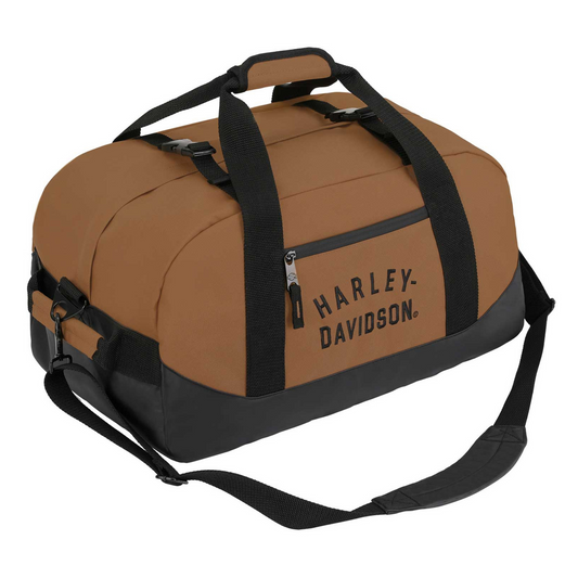 Harley-Davidson® Rugged Twill Embroidered Convertible Duffel Bag/Backpack - Brown