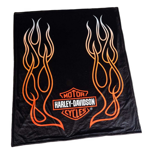 Harley-Davidson® Flames Bar & Shield Fleece Blanket w/ Sherpa Backing - Black