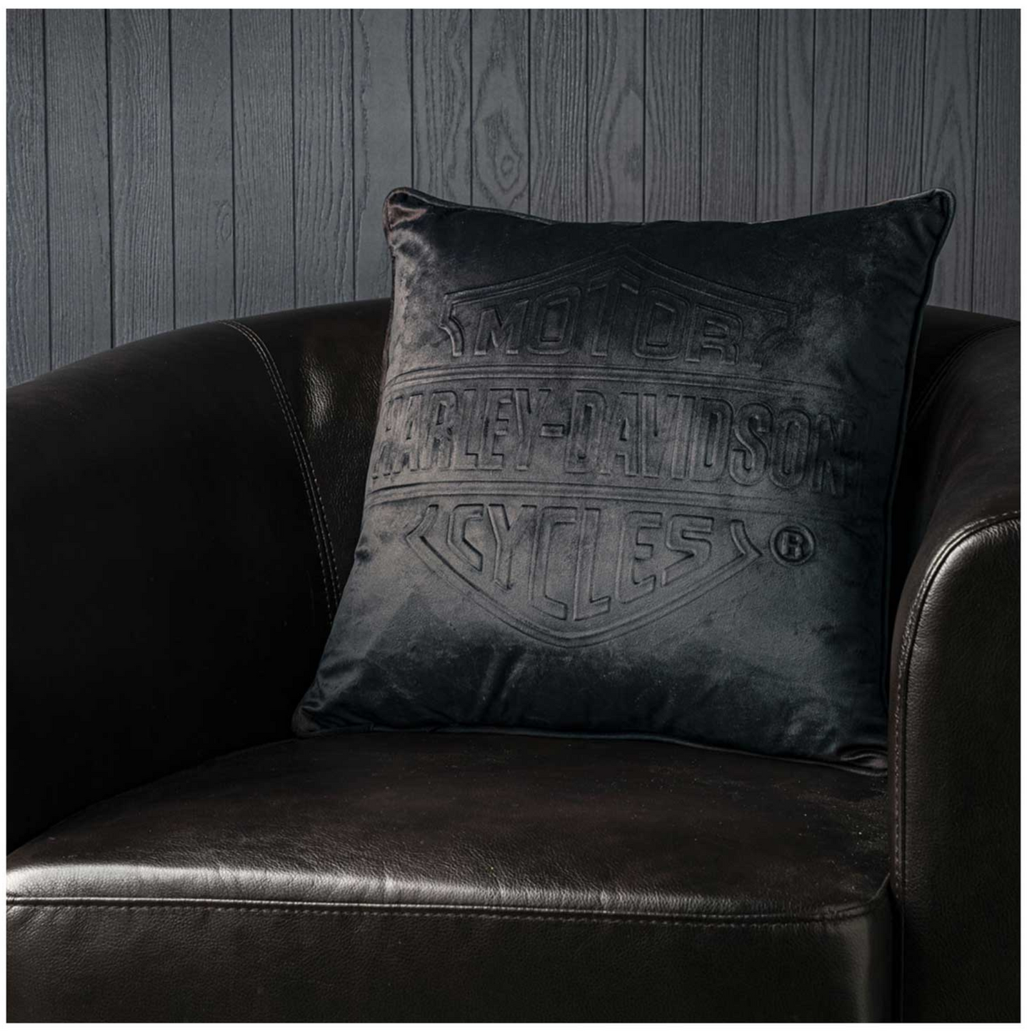 Harley-Davidson® Flames Embossed Bar & Shield Fleece Decorative Pillow - Black