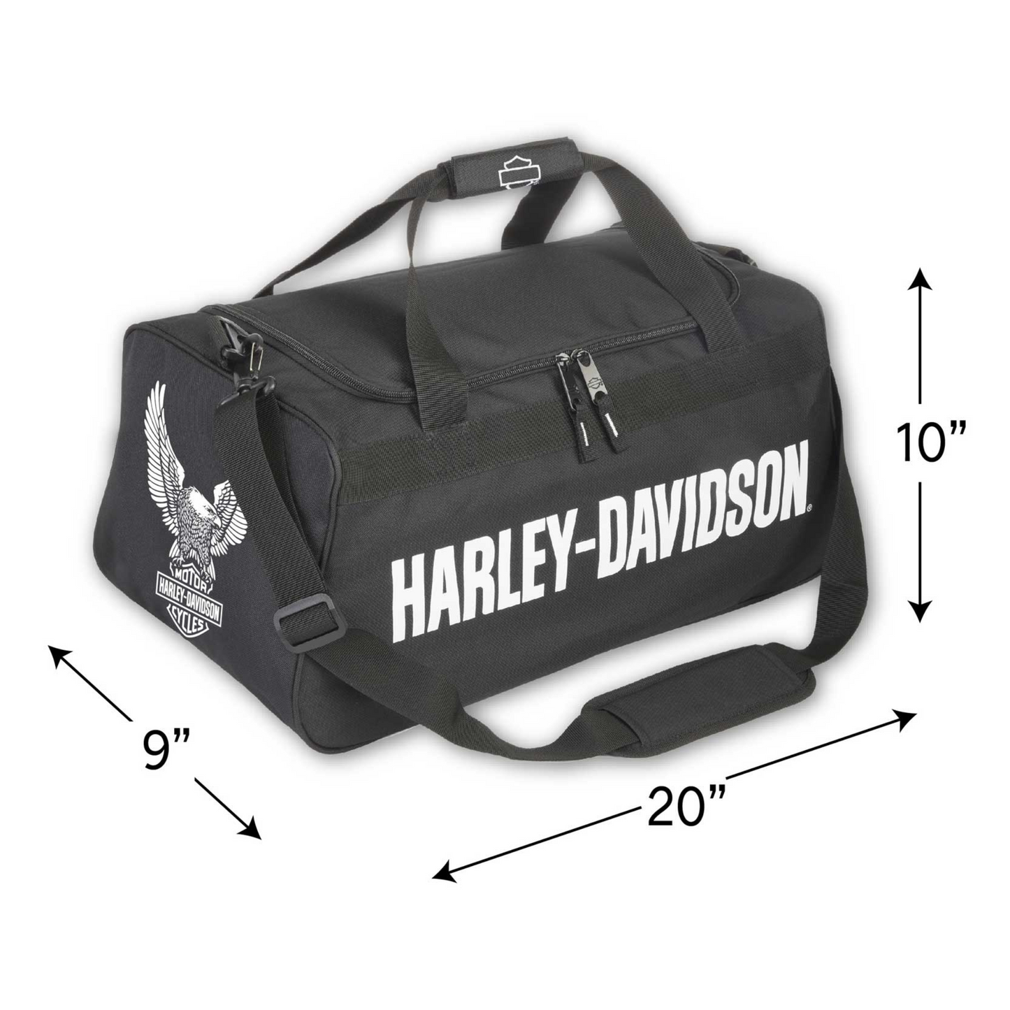 Harley-Davidson® Eagle U-Shaped Zipper Rugged Graphic Duffel Bag – Black