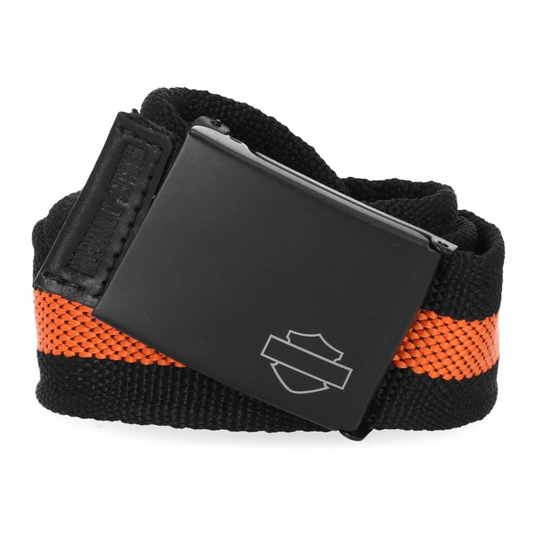 Harley-Davidson® Mens Tactical Gun Metal Bar & Shield Buckle Nylon Belt w/ Orange