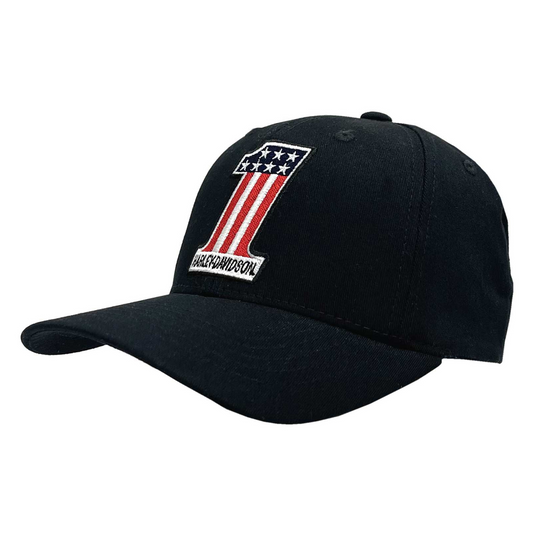 Gasoline Alley Harley-Davidson® Men's #1 Embroidered RWB One Stretch Fit Baseball Cap - Black