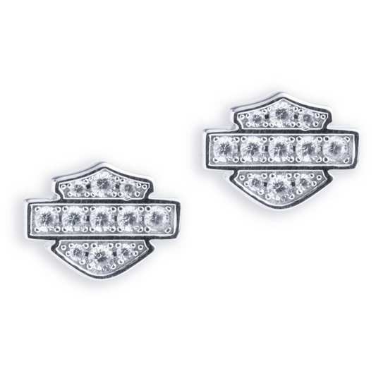 Harley-Davidson® Women's Bar & Shield Pave Stones Stud Earrings - Sterling Silver