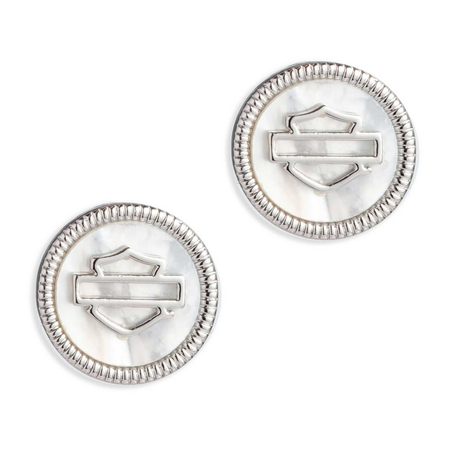 Harley-Davidson® Harley-Davidson® Women's Mother of Pearl Bar & Shield Logo Round Stud Earrings