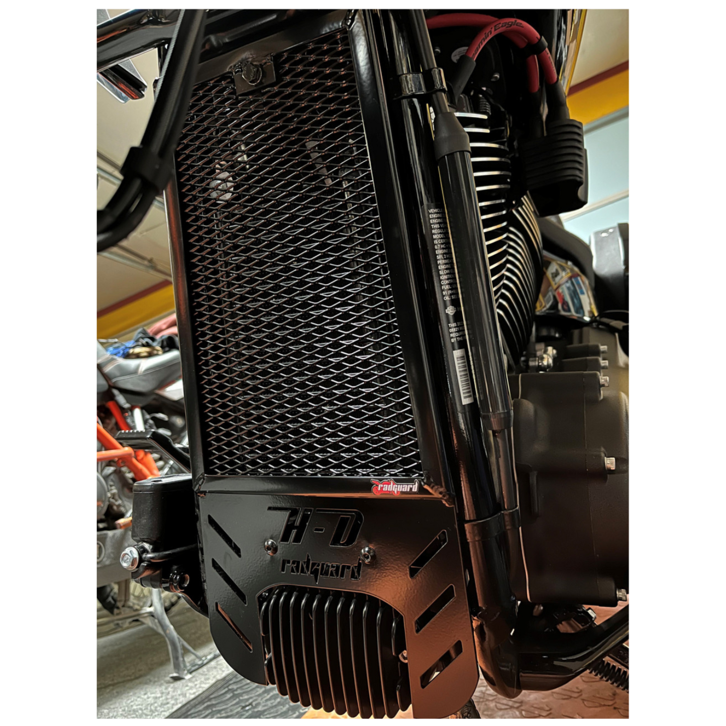 Rad Guard - M8 Softail Oil Cooler Protective Guard - Black with Engine Guard ONLY FITS IF YOU HAVE A CRASH BAR