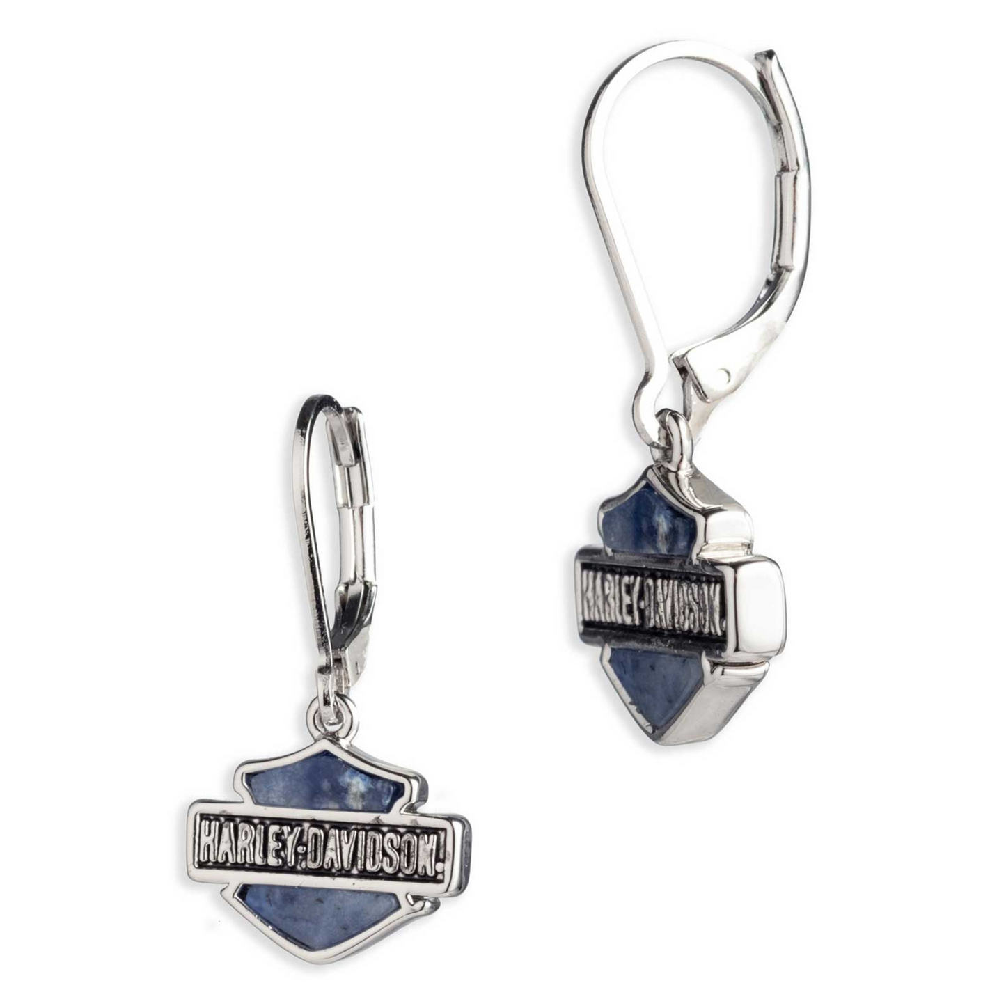 Harley-Davidson® Women's Bar & Shield Stone Drop Earrings - Blue & Silver