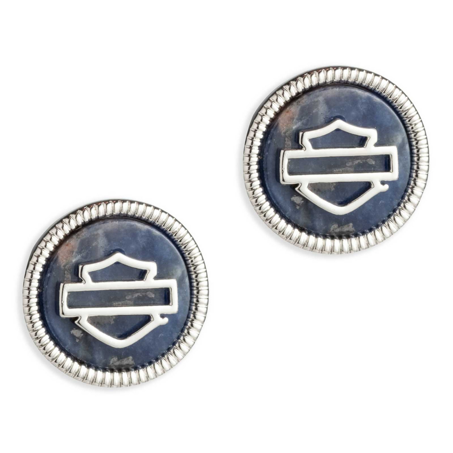 Harley-Davidson® Women's Circle Bar & Shield Logo Stone Stud Earrings - Blue