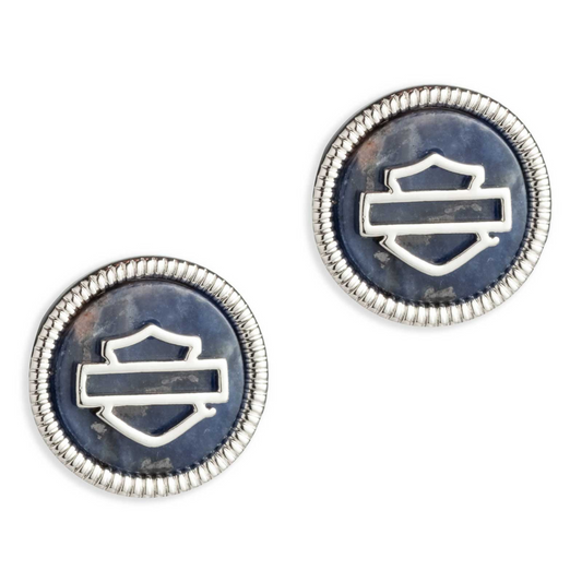Harley-Davidson® Women's Circle Bar & Shield Logo Stone Stud Earrings - Blue