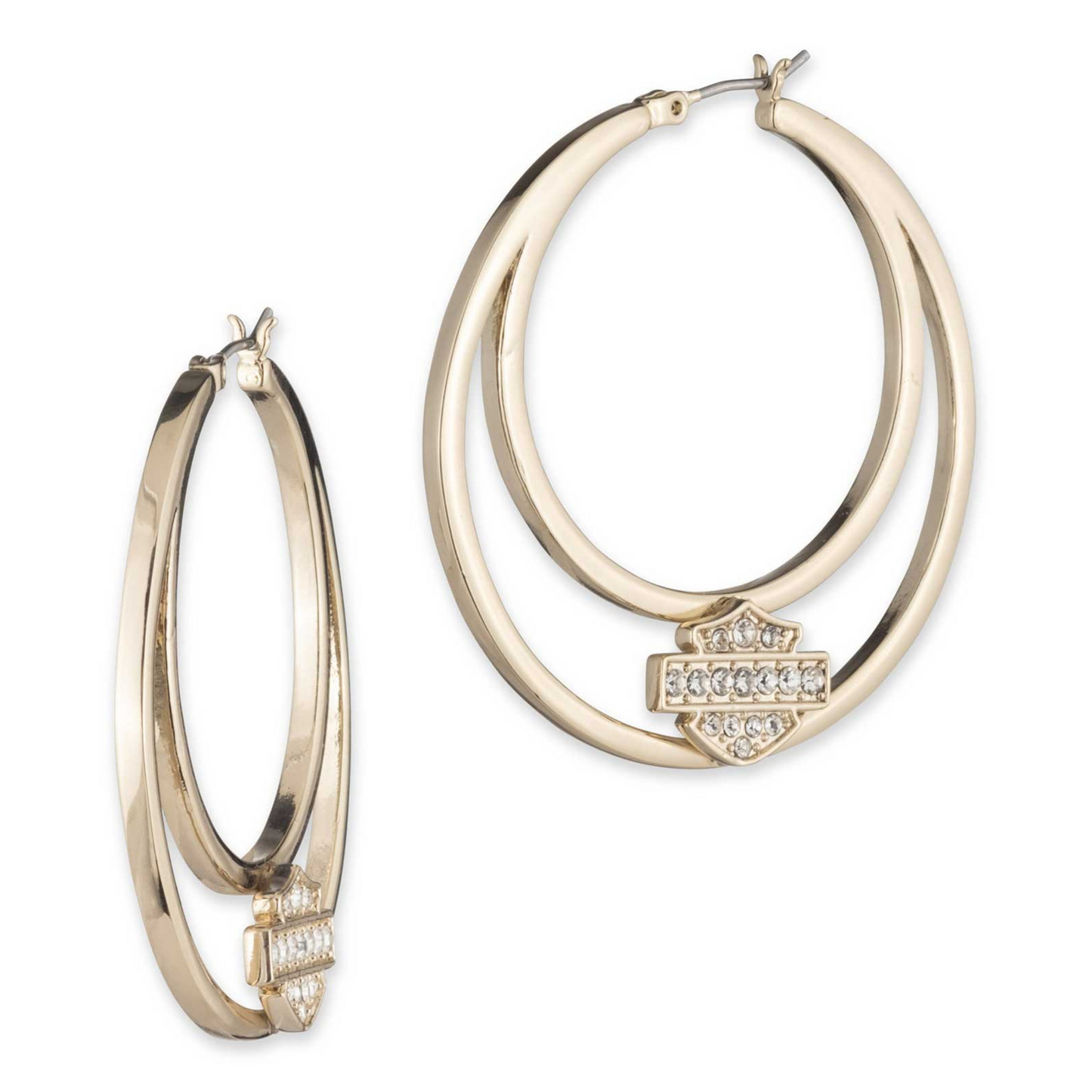 Harley-Davidson® Women's Bar & Shield Crystal Large Hoop Earrings - Gold Plated