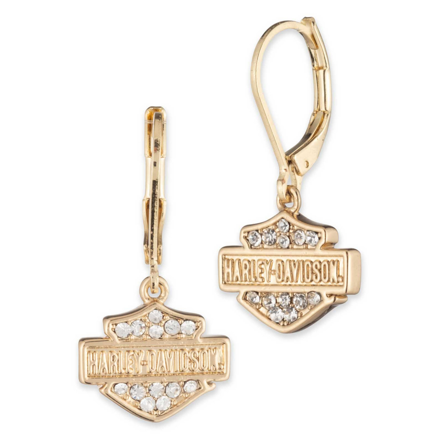 Harley-Davidson® Women's Bar & Shield Logo Crystal Drop Earrings - Gold Plated