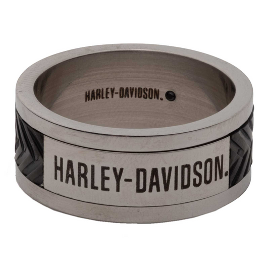 Harley-Davidson® Men's Tire Track H-D Script Band Ring - Stainless Steel