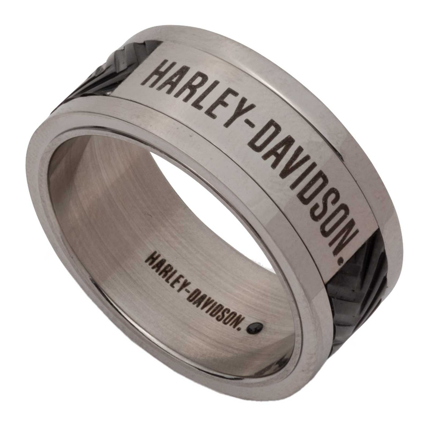 Harley-Davidson® Men's Tire Track H-D Script Band Ring - Stainless Steel