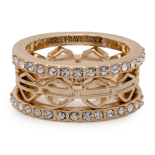 Harley-Davidson® Women's Crystals Bar & Shield Stackable Rings - Set of Three
