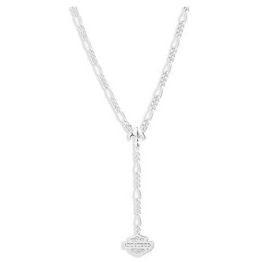 Harley-Davidson® Women's 20 in. Crystal Bar & Shield Logo Y-Neck Necklace - Silver