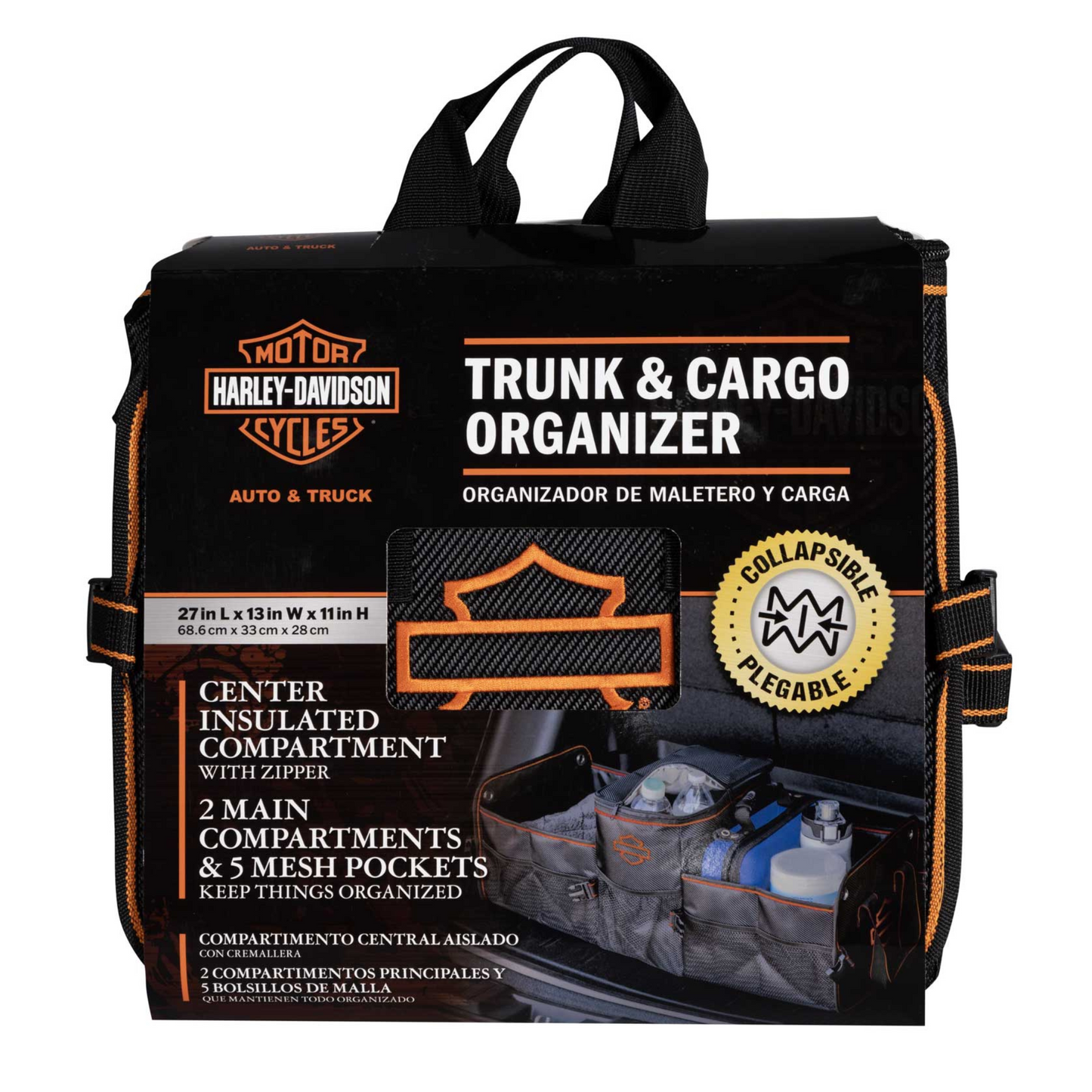 Harley-Davidson® Collapsible & Portable Trunk Organizer - Silhouette Orange Logo