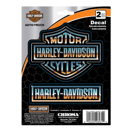 Harley-Davidson® Ombre Bar & Shield Logo Text Chrome Vinyl Decal - 6 x 8 in.
