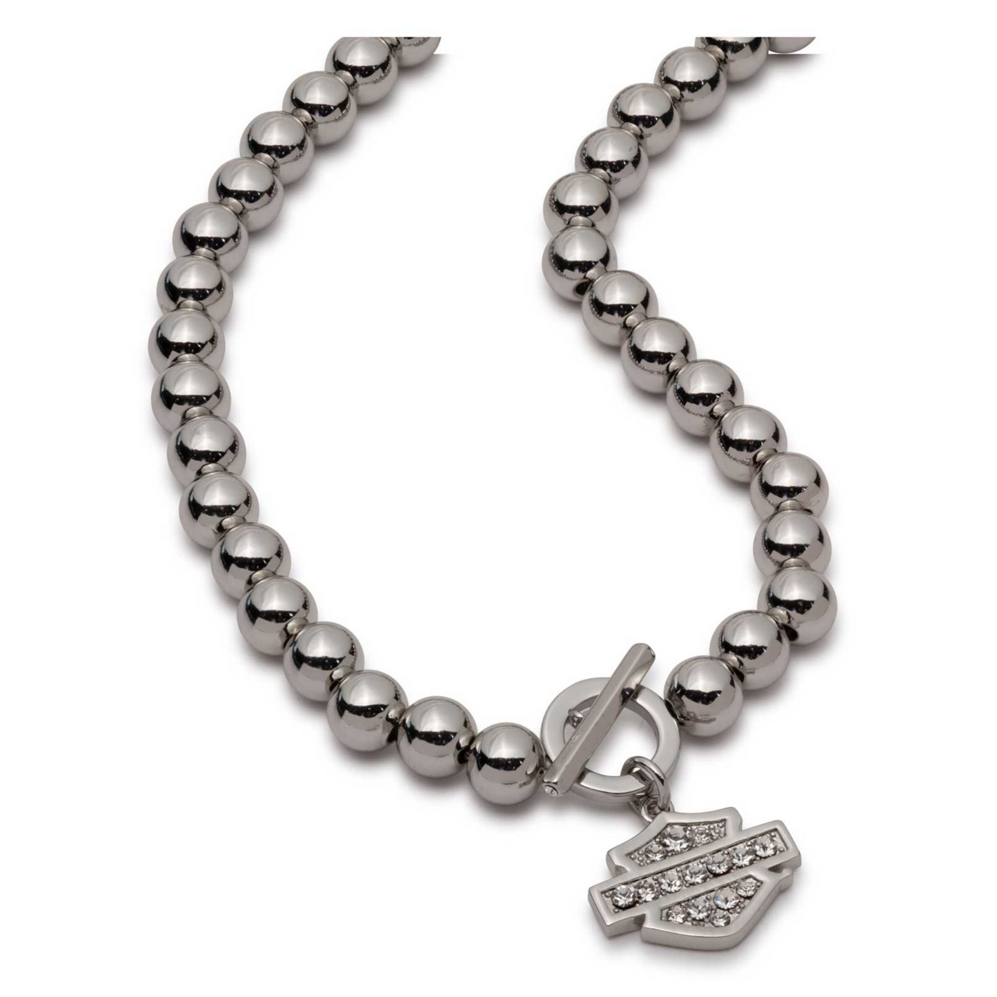 Harley-Davidson® Women's 16 in. Crystal Bar & Shield Bead Toggle Necklace - Silver