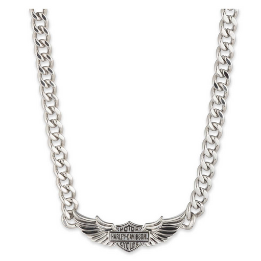 Harley-Davidson® Men's 24 in. Bar & Shield Angel Wing Chain Necklace - Silver