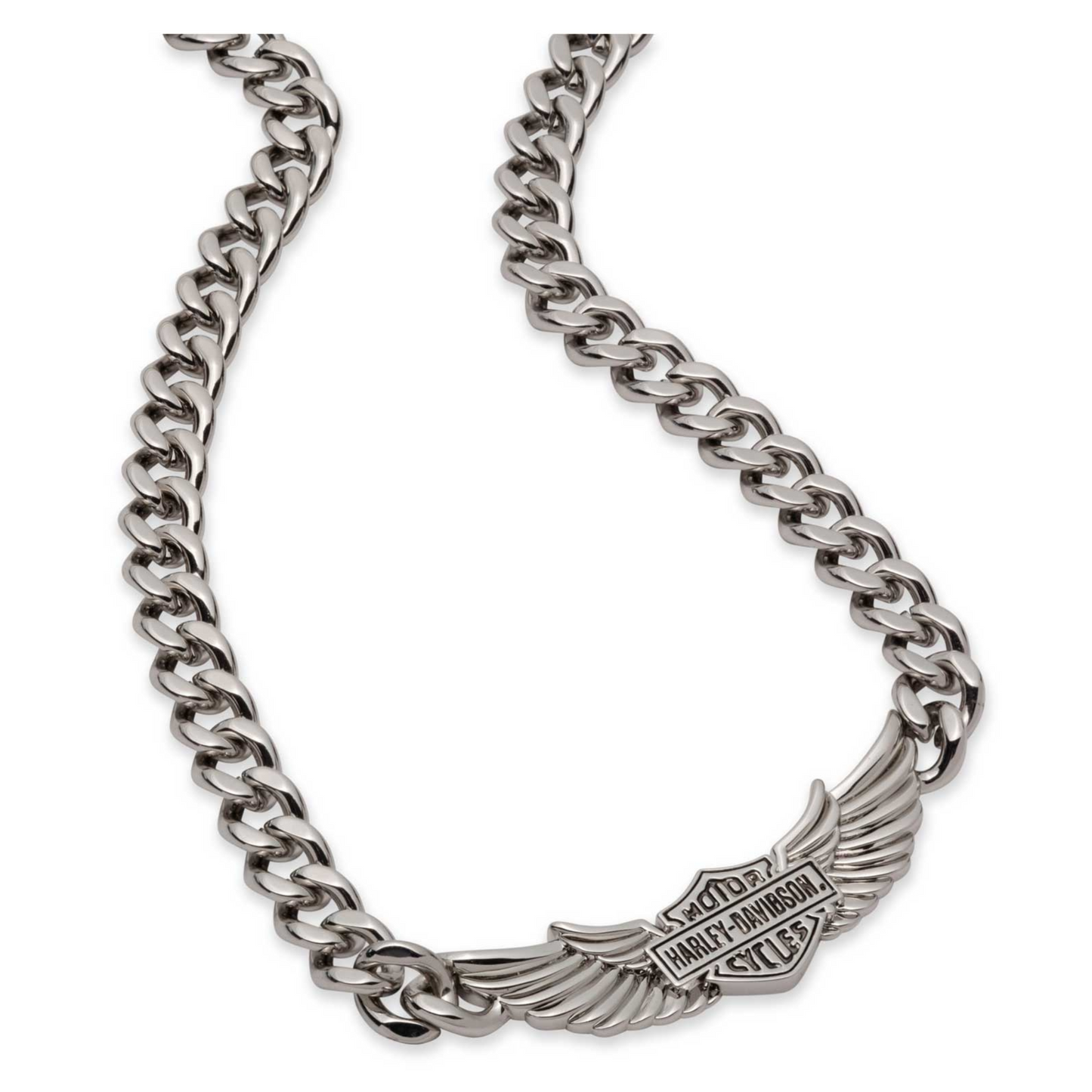 Harley-Davidson® Men's 24 in. Bar & Shield Angel Wing Chain Necklace - Silver