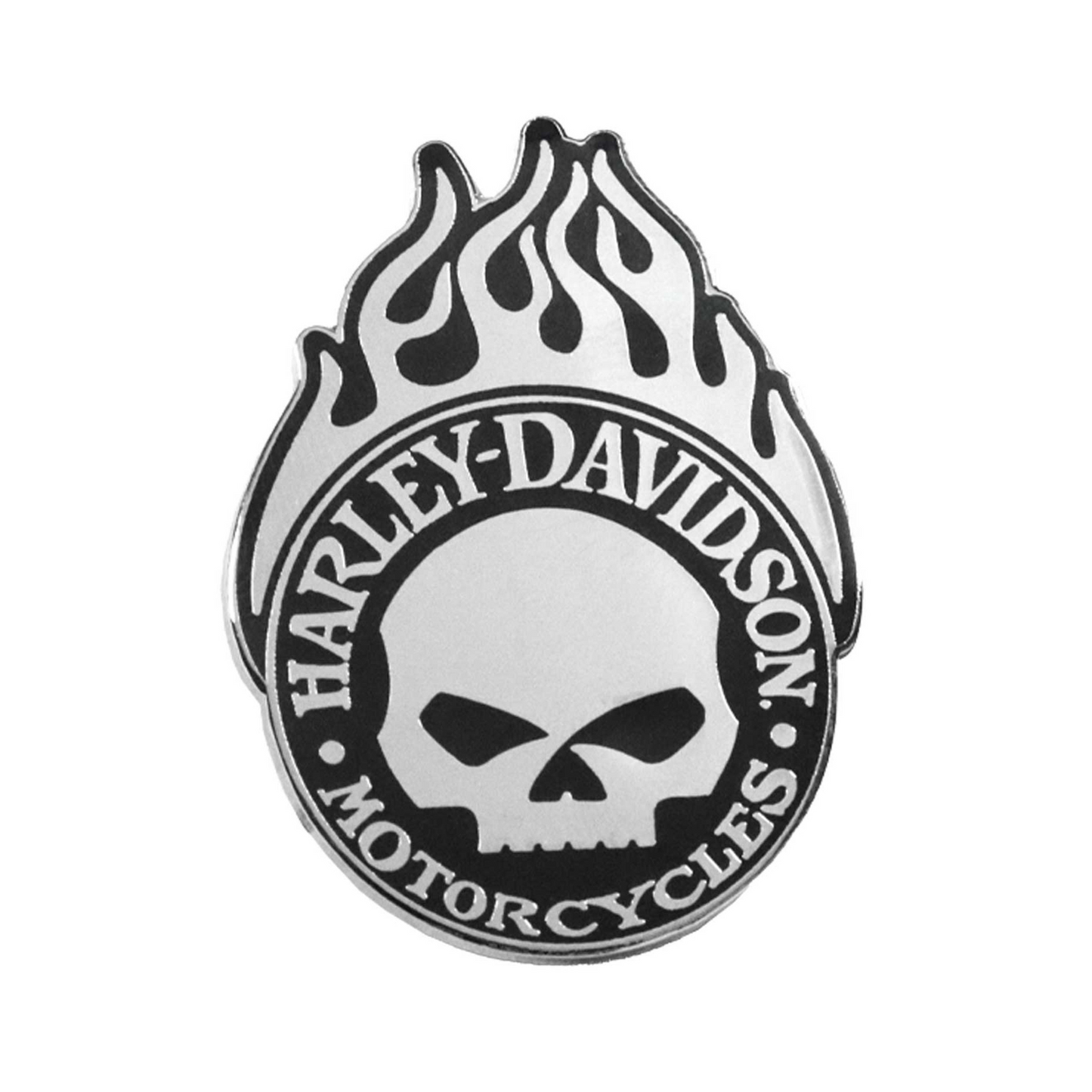 Harley-Davidson® 1.5 in. Willie G Skull Flames Metal Pin - Silver & Black Finishes