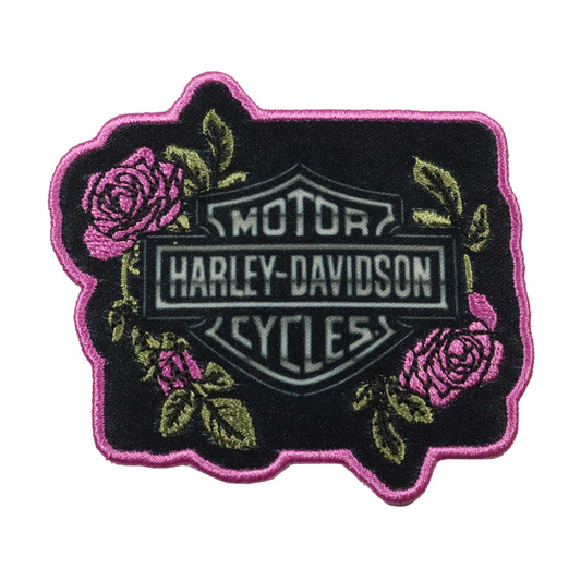 Harley-Davidson® 3 in. Embroidered Orchid Blossoms Emblem Sew-On Patch - Black
