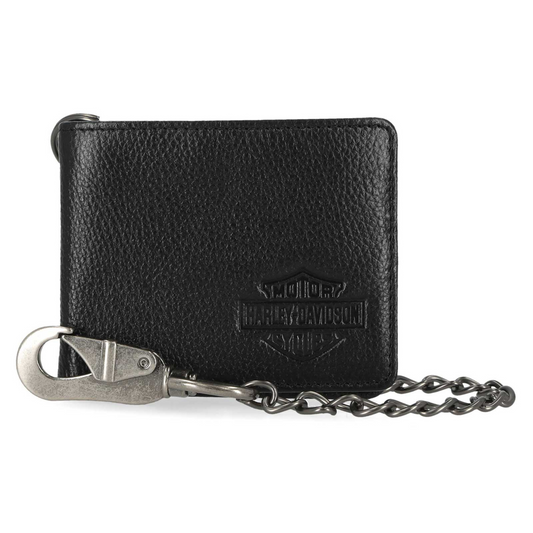 Harley-Davidson® Men's Bar & Shield Core Pebble Biker Chain Bi-Fold Wallet - Black