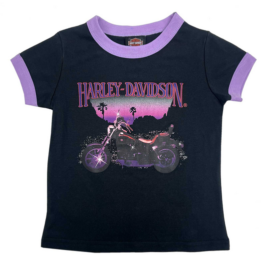 Harley-Davidson® Girls' Short Sleeve Ringer Toddler Tee - Black/Purple