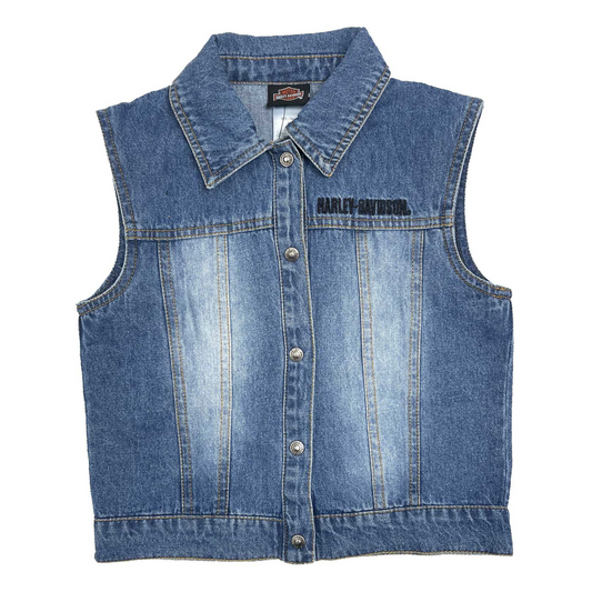 Harley-Davidson® Embroidered Bar & Shield Logo Button Denim Vest - Blue