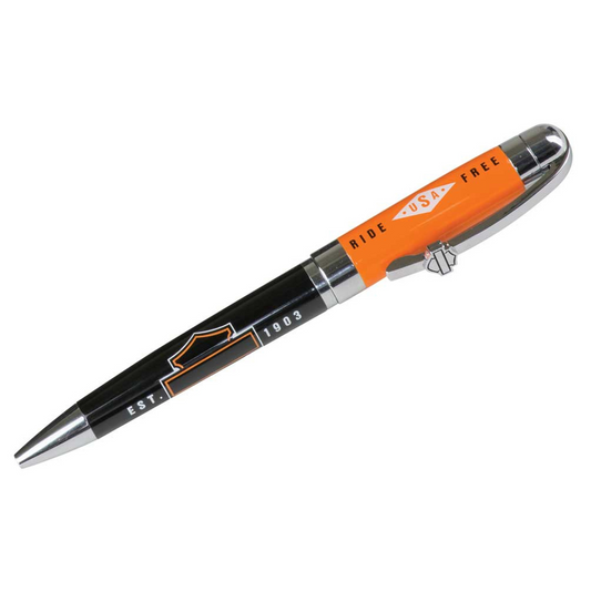 Harley-Davidson® Ride Free Black Ink Pen w/ Orange Gift Box - Orange