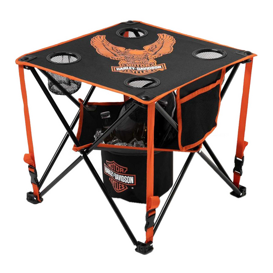 Harley-Davidson® Bar & Shield Eagle Folding Table w/ Storage Bag - Black
