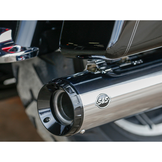 S&S Perfromance - 4.5in. GNX Slip-On Mufflers – Chrome with Black End Caps. Fits Touring 2017up