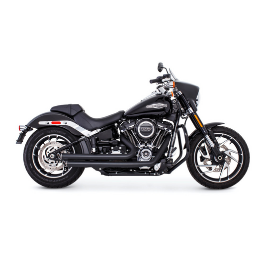 Freedom Performance - Independence Staggered Slash Exhaust – Black with Black End Caps. Fits Softail 2018up.