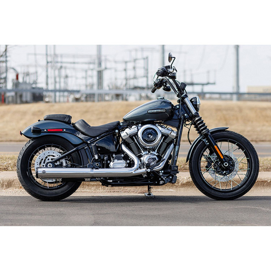 4in. Grand National Slip-On Muffler - Chrome with Black End Cap. Fits Softail Street Bob, Low Rider S, Low Rider ST & Heritage 2025up