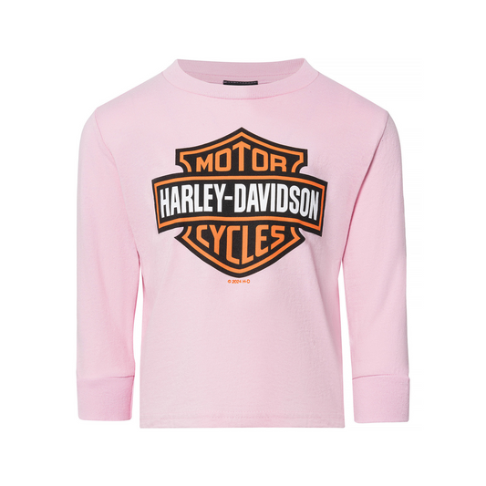 Gasoline Alley Harley-Davidson® Kids' Long Sleeve Bar & Shield Dealer Tee - Pink