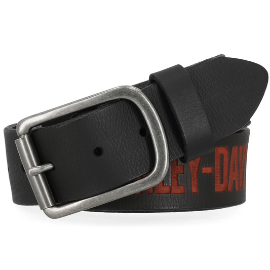 Harley-Davidson® Men's Embossed H-D Scripted Genuine Leather Belt - Black