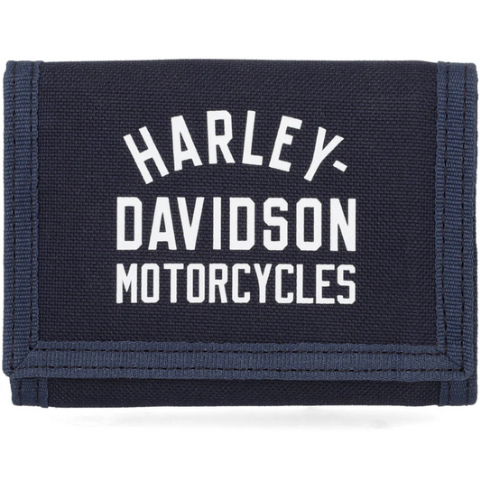 Harley-Davidson® Men's H-D Arched Script Logo Tri-Fold Polyester Wallet - Mood Indigo Blue