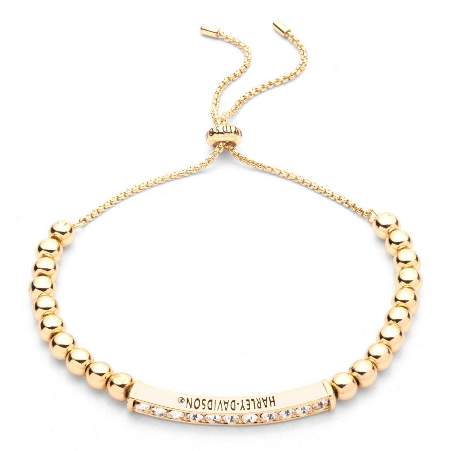 Harley-Davidson® Women's Bead & Crystal Adjustable Slider Bracelet - Gold Tone
