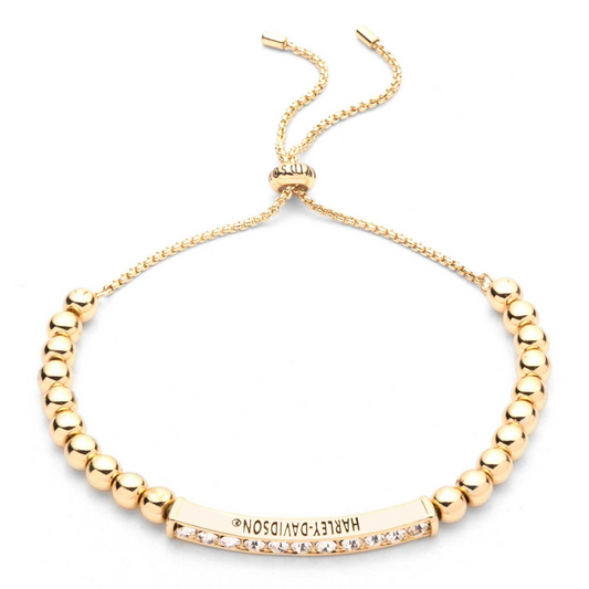 Harley-Davidson® Women's Bead & Crystal Adjustable Slider Bracelet - Gold Tone