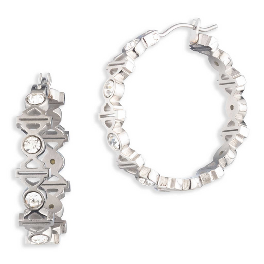 Harley-Davidson® Women's Bar & Shield Crystal Click-It Hoop Earrings – Silver