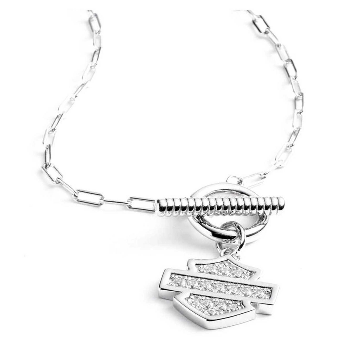 Harley-Davidson® Women's 16 in. Bar & Shield Logo Toggle Pendant Necklace - Silver