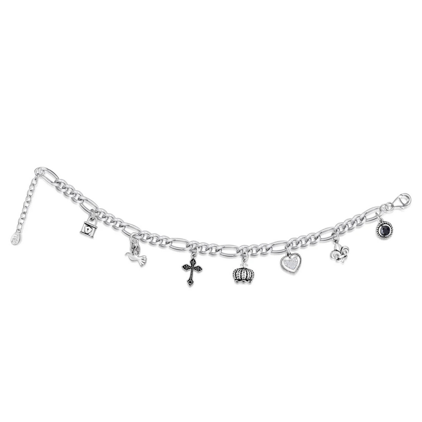 Stationed Charm Bracelet on Figaro Chain - 7.5"