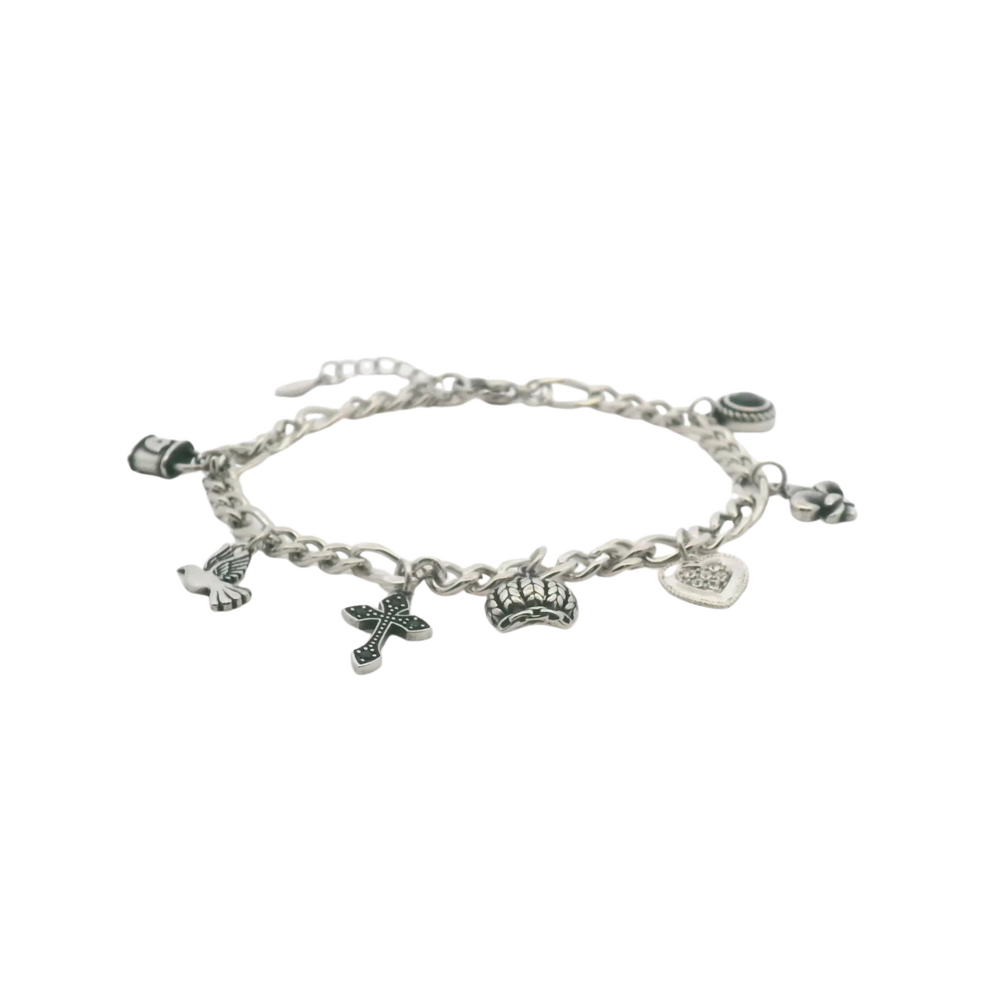 Stationed Charm Bracelet on Figaro Chain - 7.5"