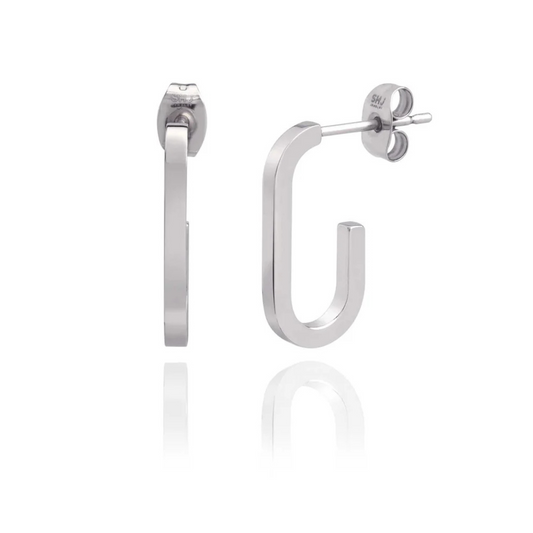 Sleek Oval Hoop Earings - Silver