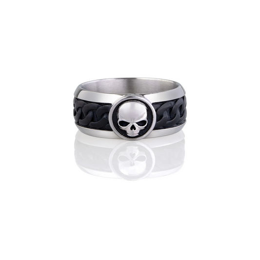 Obsidian Link Skull Band Ring