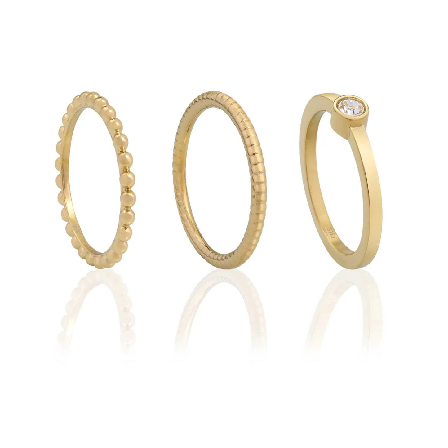Trinity Cricle Stone Stacking Ring Set - Gold