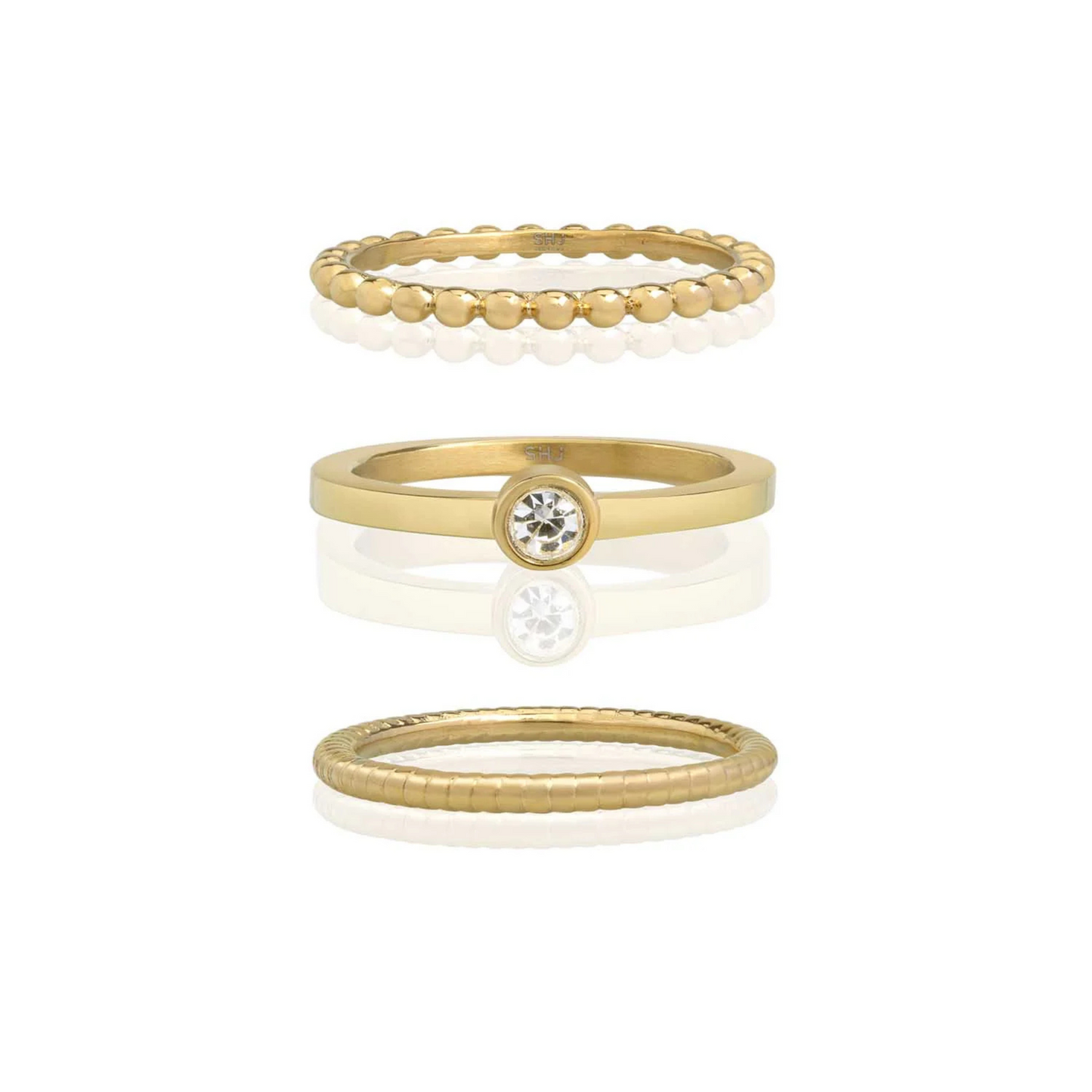 Trinity Cricle Stone Stacking Ring Set - Gold